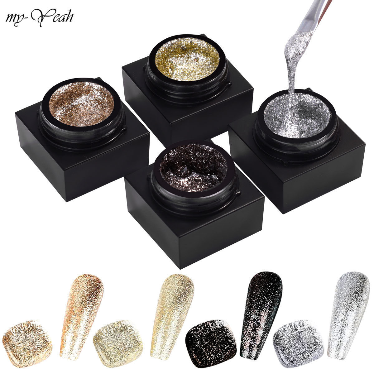 myyeah 4 Colors Glitter Gel Nail Art Reflective Painting Platinum Nail Varnish Soaf Off UV Gel Polish DIY Manicure Tool 5g