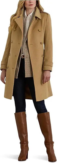 Lauren Ralph Lauren womens Db Belted Wool W Pu Trim